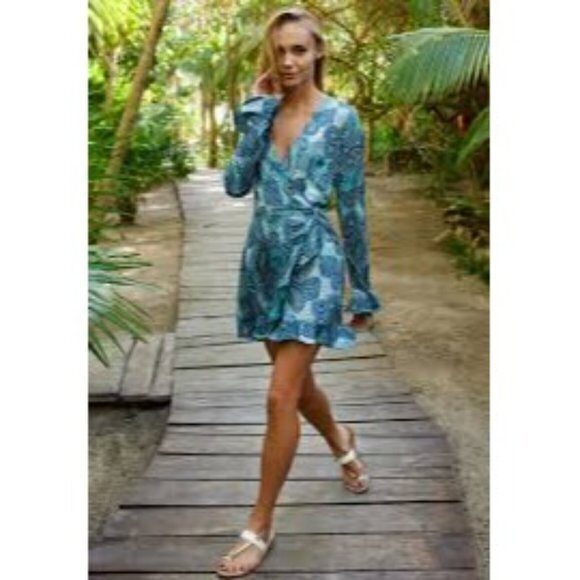 Boho Satin‎ Romper Ruffled Serenity Blue Size S RefI023-2 - Picture 4 of 13